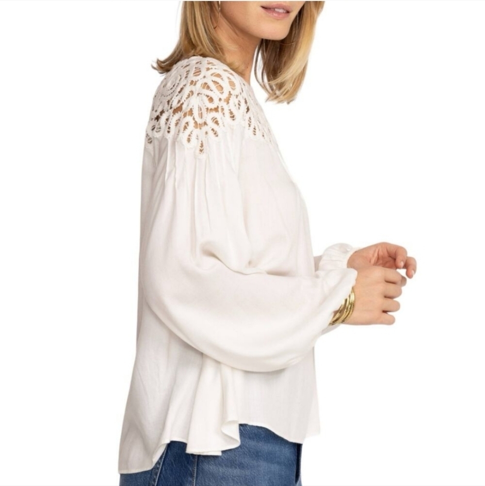 Johnny Was Cielito Modal Blouse Crochette‎ Detsils Biege Ivory Color Size Small - Picture 16 of 16